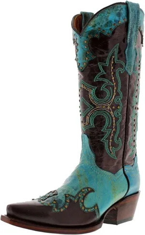 Womens Katy Baby Brown Western Leather Cowboy Boots Studded Snip Toe