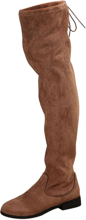 Womens Knee High Boots Thigh High Suede Block Boots Winter Dress Tall Boots Round Toe Zipper Long Boots