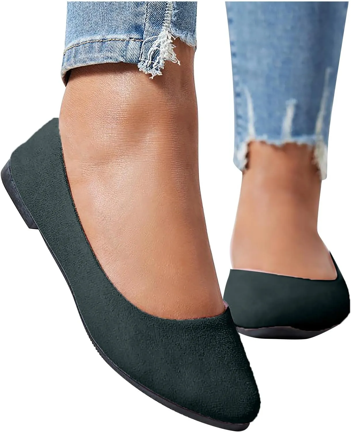 Women's Low Wedge Ballet Shoe Round Toe Suede Slip on Flats Soft-soled Solid Comfy Sandals Ballerina Shoes for Summer