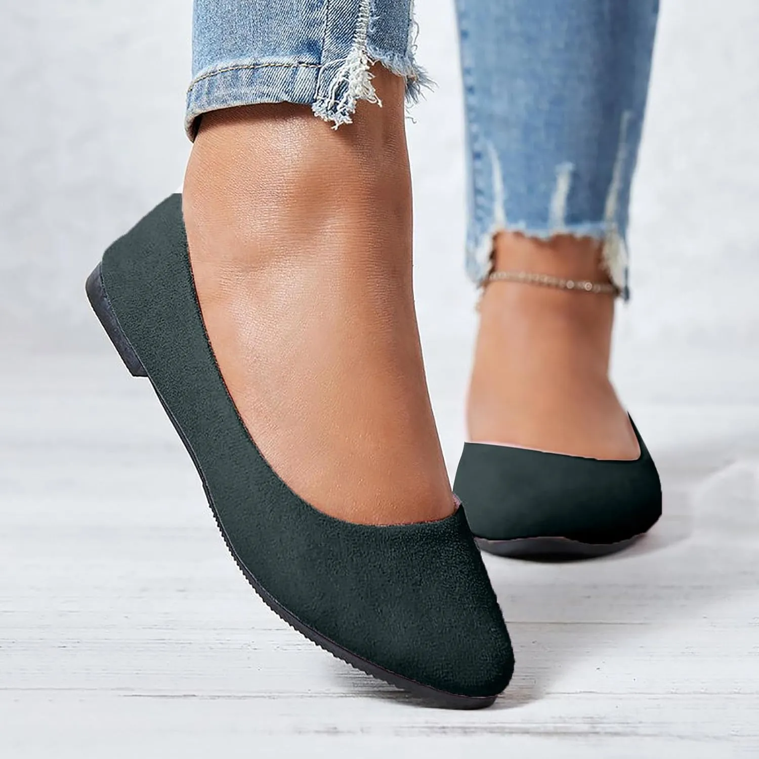 Women's Low Wedge Ballet Shoe Round Toe Suede Slip on Flats Soft-soled Solid Comfy Sandals Ballerina Shoes for Summer