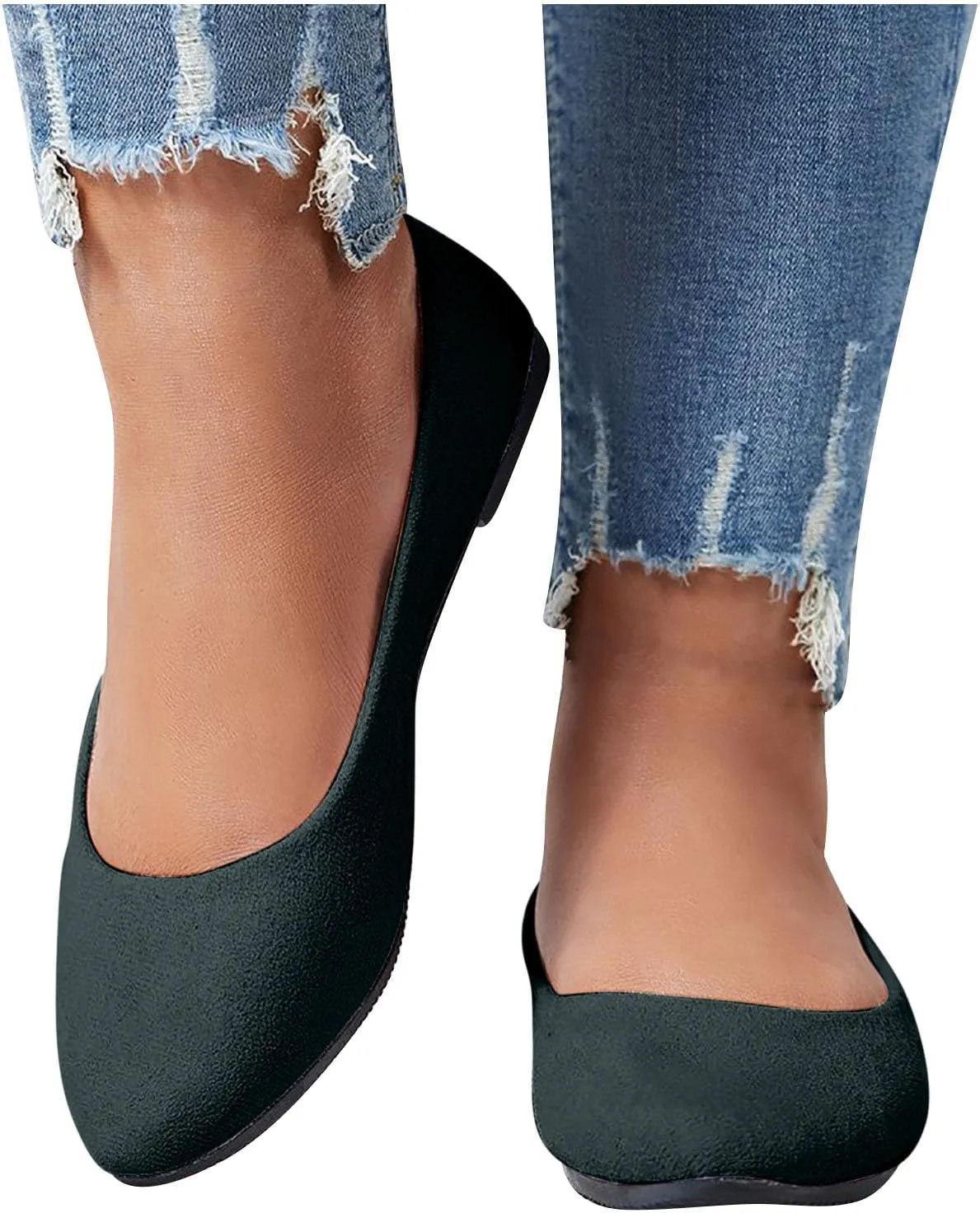 Women's Low Wedge Ballet Shoe Round Toe Suede Slip on Flats Soft-soled Solid Comfy Sandals Ballerina Shoes for Summer