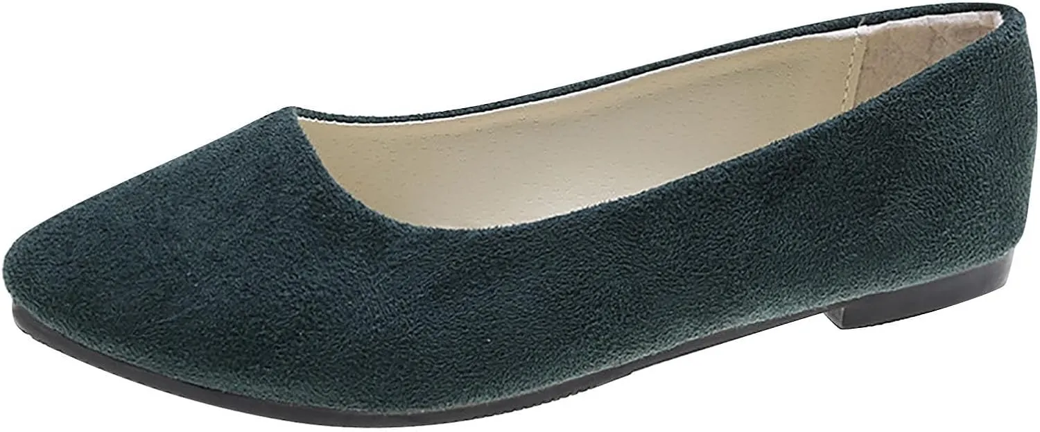 Women's Low Wedge Ballet Shoe Round Toe Suede Slip on Flats Soft-soled Solid Comfy Sandals Ballerina Shoes for Summer