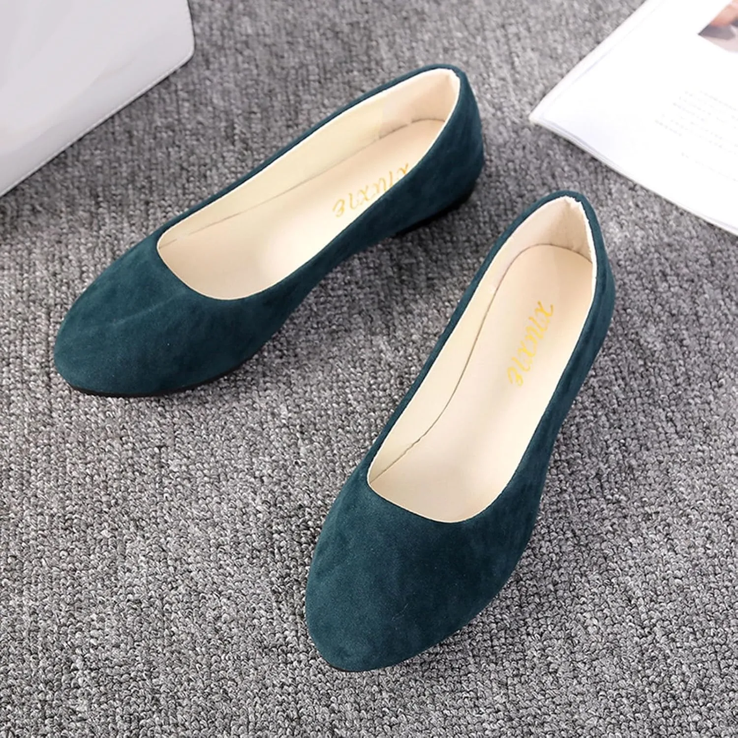 Women's Low Wedge Ballet Shoe Round Toe Suede Slip on Flats Soft-soled Solid Comfy Sandals Ballerina Shoes for Summer