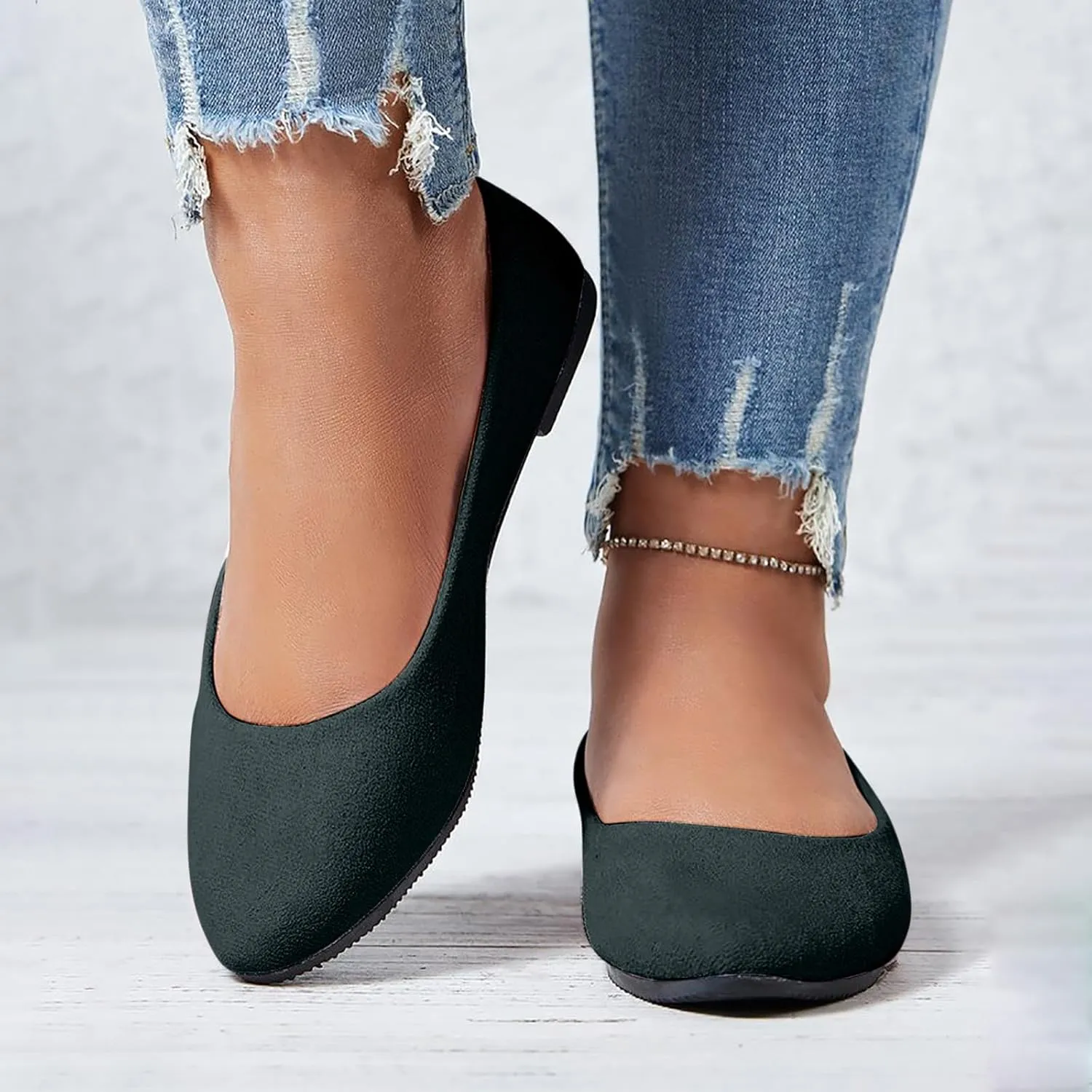 Women's Low Wedge Ballet Shoe Round Toe Suede Slip on Flats Soft-soled Solid Comfy Sandals Ballerina Shoes for Summer