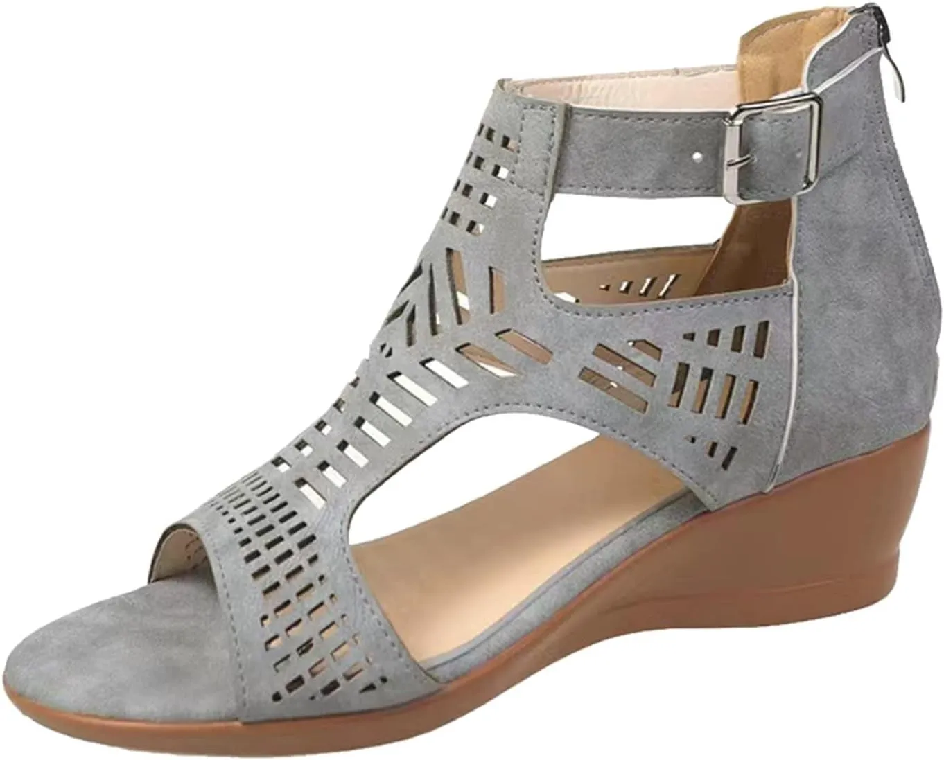 Womens Low Wedge Sandals Breathable Hollowed Out Dressy Casual Slides Sandals Orthopedic Comfort Summer Shoes with Zipper for All Occasions: Casual, Work, Party
