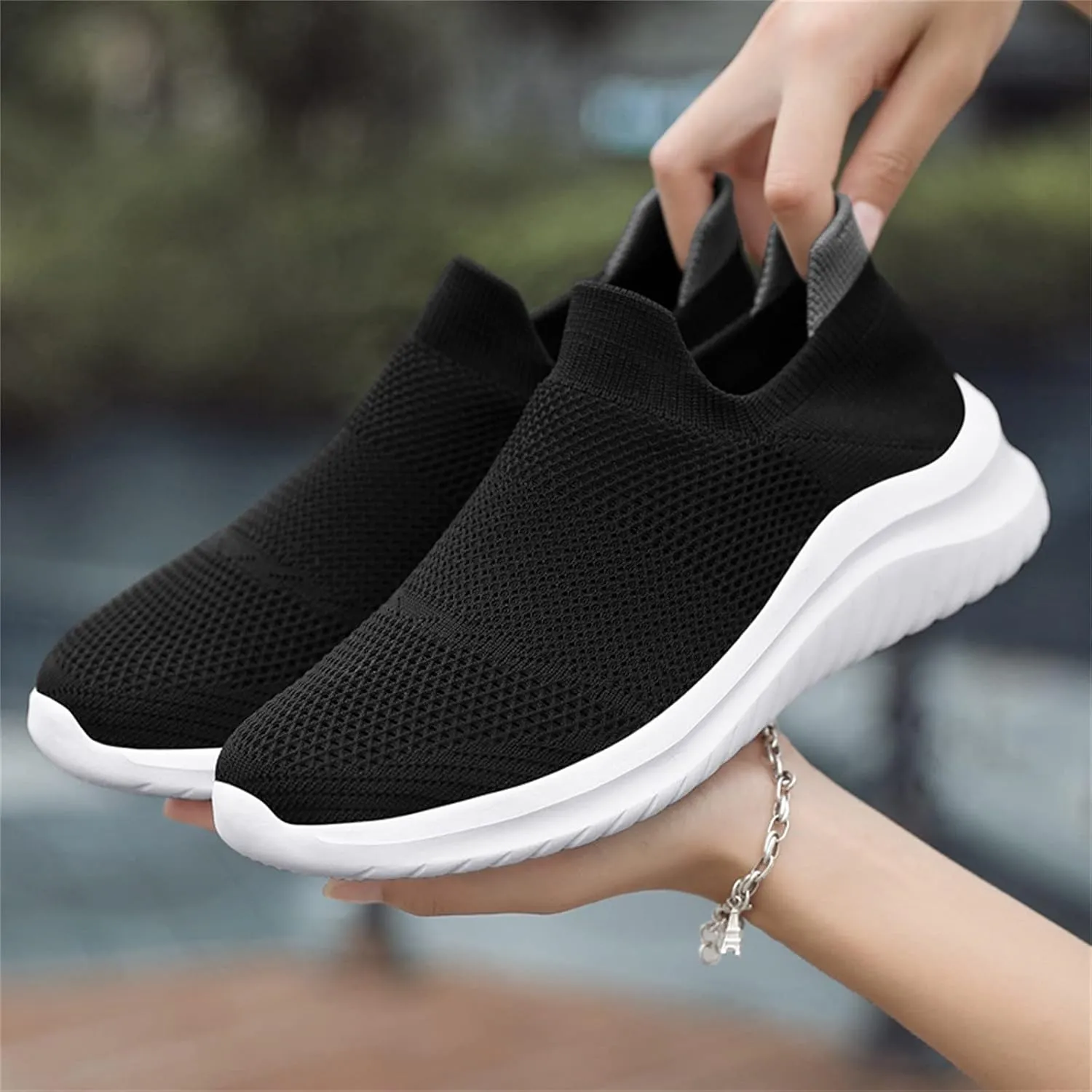 Womens Non Slip Work Shoes Slip On Water Resistant Mens Dress Shoes Arch Support Men's Casual Shoes Platform Sneakers Black Tennis Shoe Loafers Casual Slip On