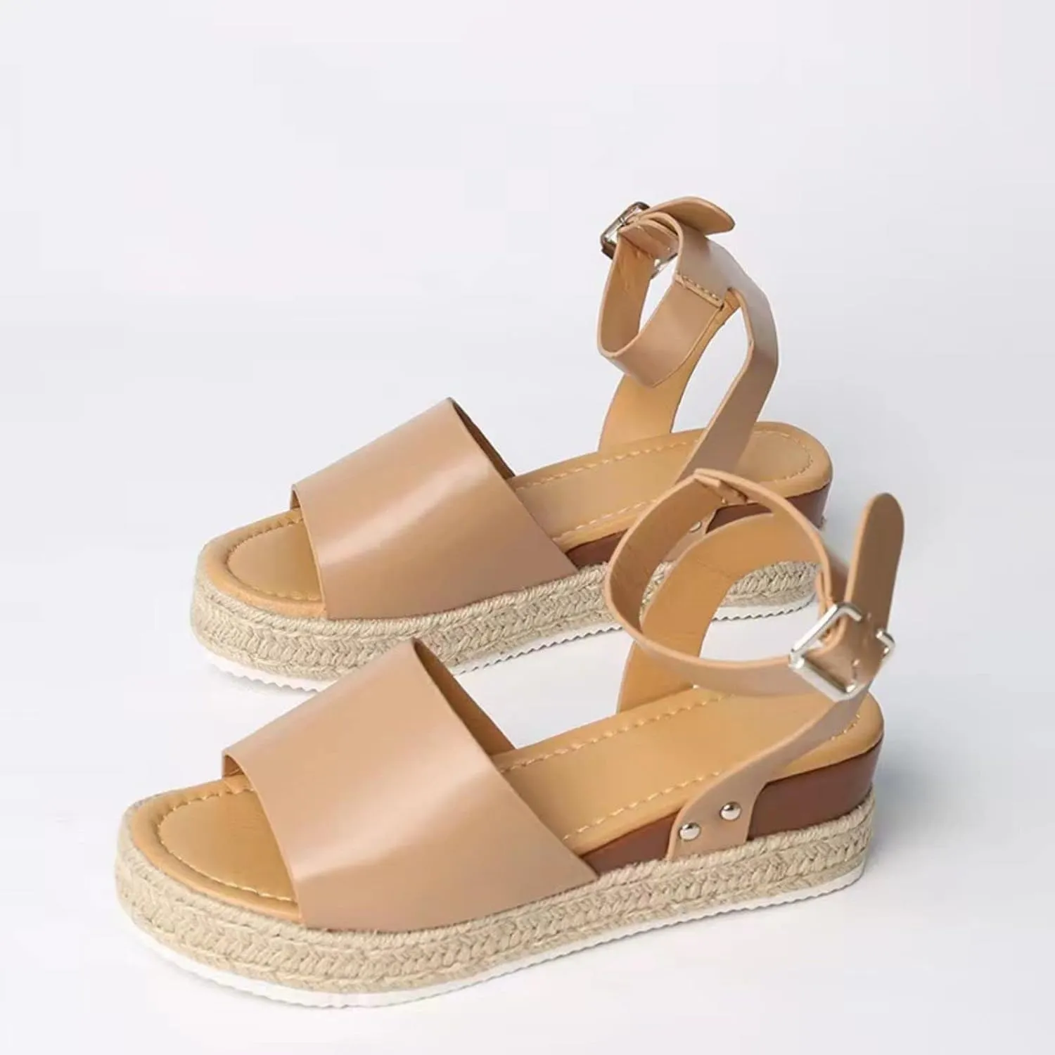 Women's Open Toe Buckle Ankle Strap Platform Wedge Sandals Casual Comfortable Dressy Summer Shoes Slip On Beach Walking Shoes for Summer Outdoor Casual