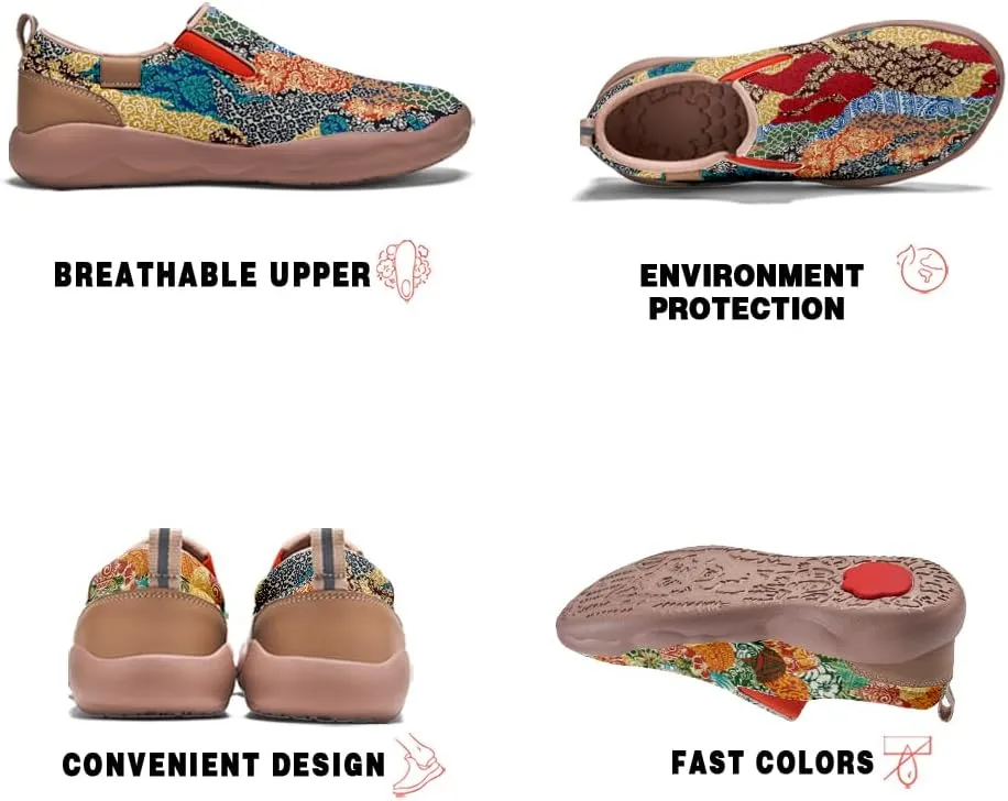 Womens Painted Travel Shoes Lightweight Comfort Slip-Ons Casual Loafers Patchwork Plants Floral Fashion Sneaker