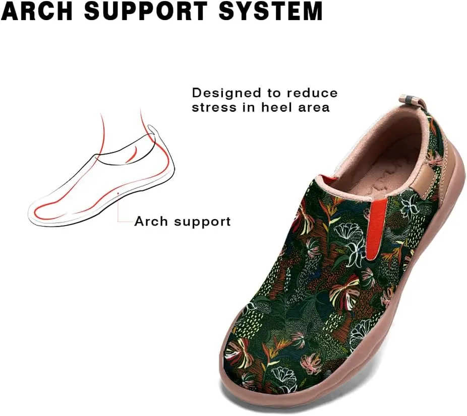 Womens Painted Travel Shoes Lightweight Comfort Slip-Ons Casual Loafers Patchwork Plants Floral Fashion Sneaker