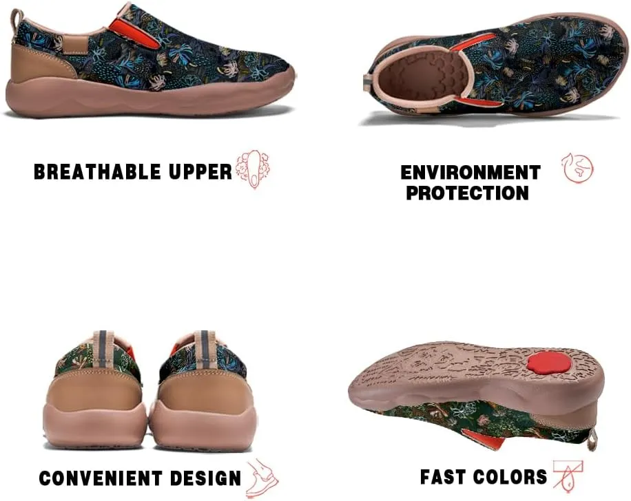 Womens Painted Travel Shoes Lightweight Comfort Slip-Ons Casual Loafers Patchwork Plants Floral Fashion Sneaker
