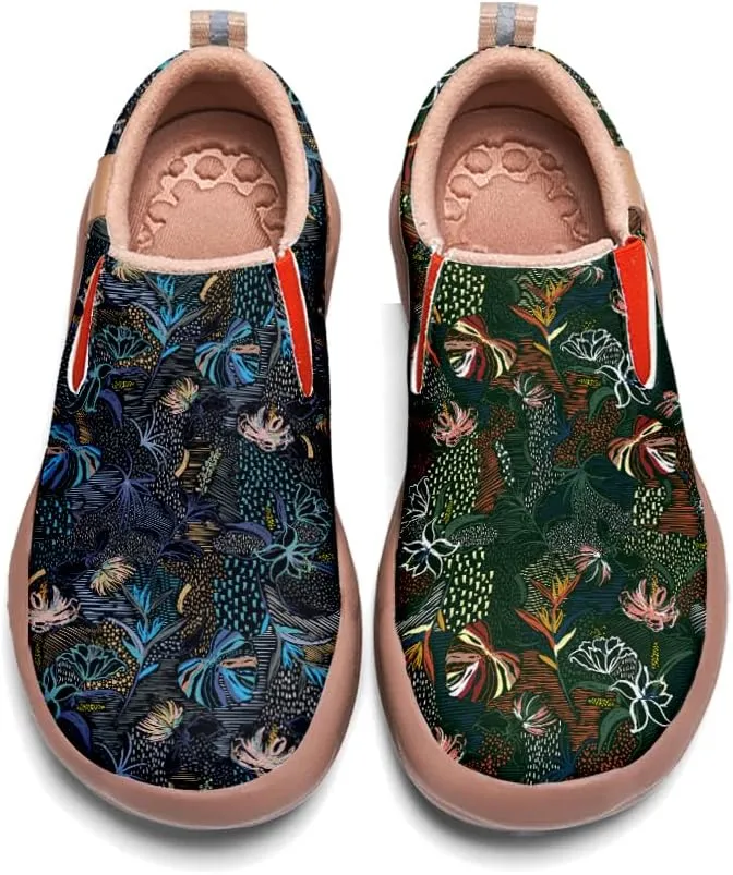 Womens Painted Travel Shoes Lightweight Comfort Slip-Ons Casual Loafers Patchwork Plants Floral Fashion Sneaker