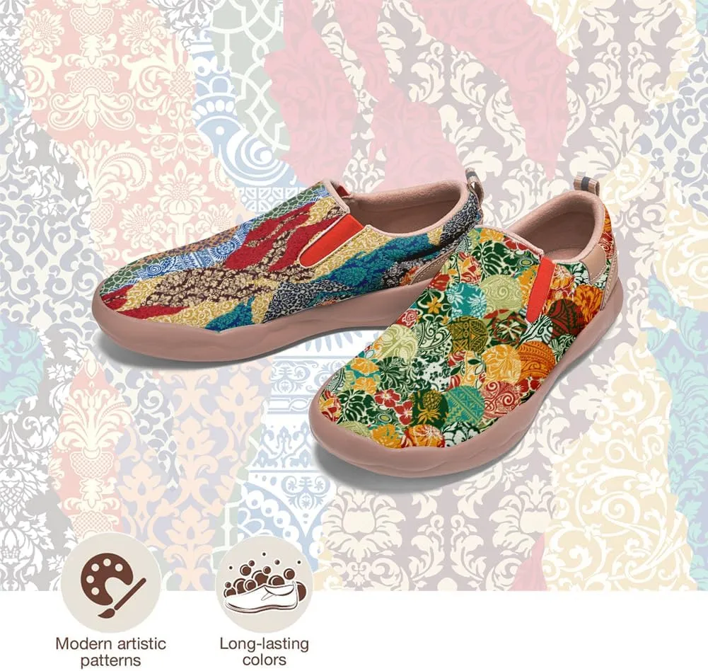 Womens Painted Travel Shoes Lightweight Comfort Slip-Ons Casual Loafers Patchwork Plants Floral Fashion Sneaker