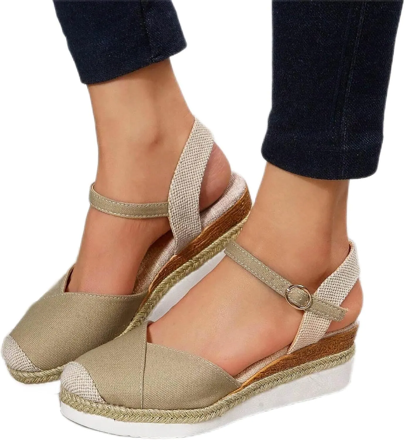Women's Platform Wedge Sandals - Beige, Size US 6 - Wedge, Gladiator, Casual - Open Toe & Closed Toe - Ankle Strap - Waterproof - Casual Occasion