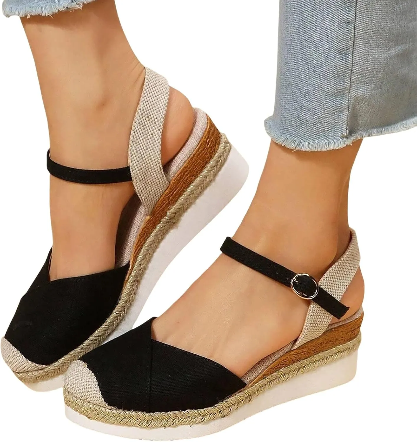 Women's Platform Wedge Sandals - Beige, Size US 6 - Wedge, Gladiator, Casual - Open Toe & Closed Toe - Ankle Strap - Waterproof - Casual Occasion