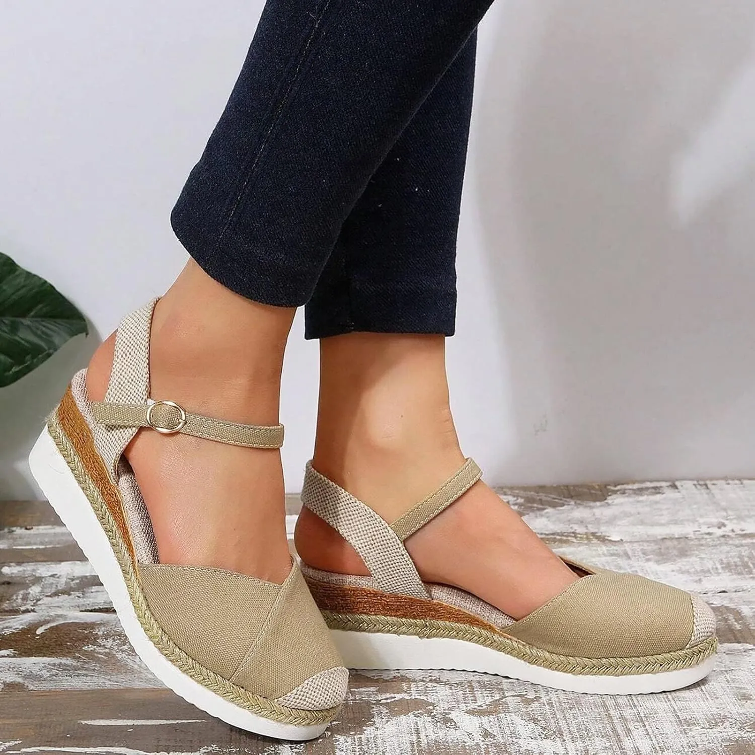 Women's Platform Wedge Sandals - Beige, Size US 6 - Wedge, Gladiator, Casual - Open Toe & Closed Toe - Ankle Strap - Waterproof - Casual Occasion
