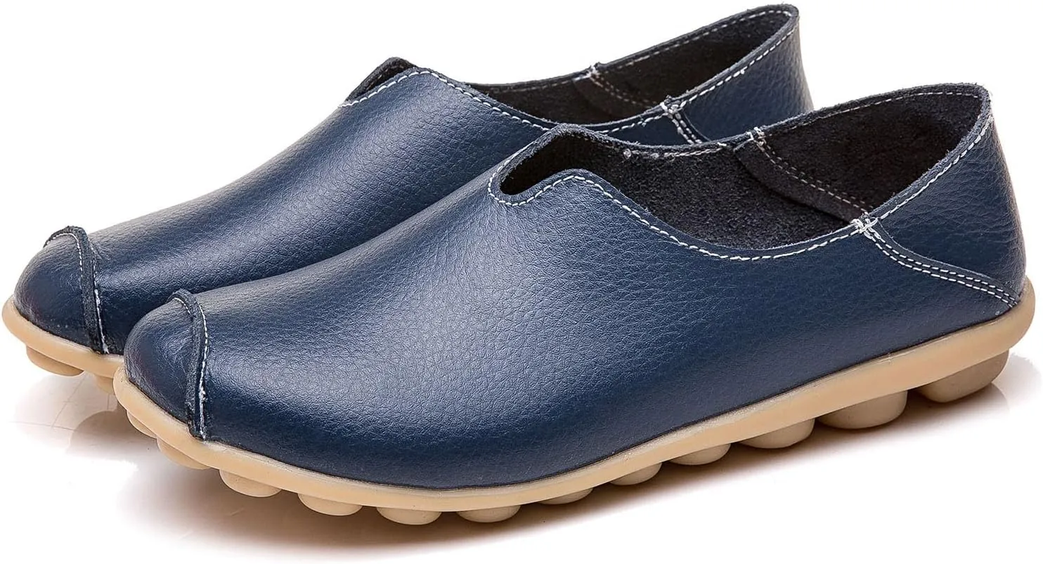 Women's Slip-On Loafers Lug Sole Non Slip Shoes Soft Lightweight Walking Driving Shoes Versatile Leather Shoes