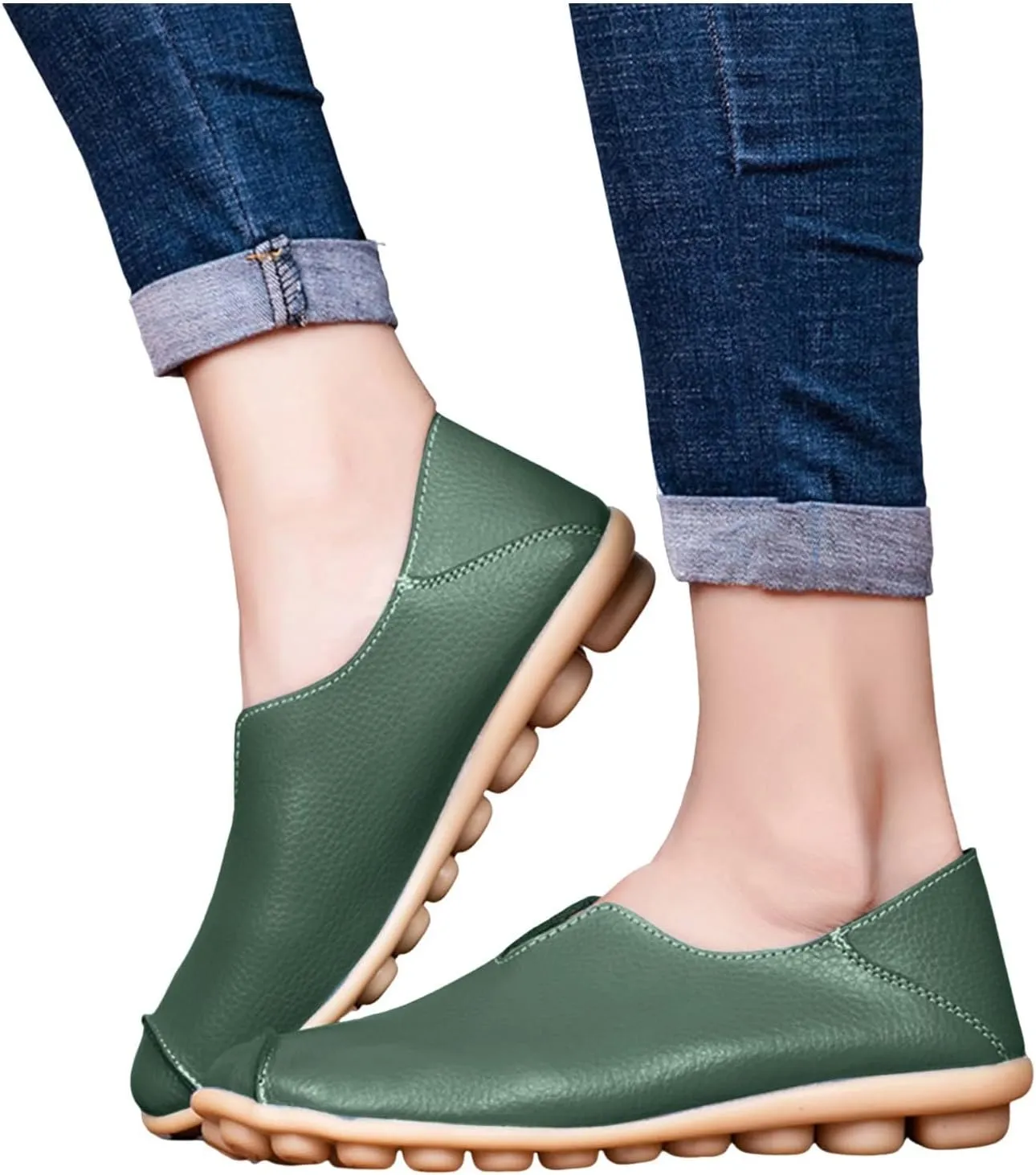 Women's Slip-On Loafers Lug Sole Non Slip Shoes Soft Lightweight Walking Driving Shoes Versatile Leather Shoes