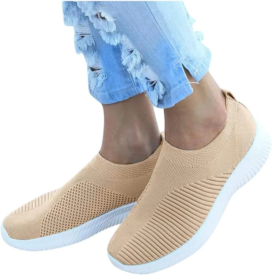 Women's Slip On Sneakers Lightweight Breathable Walking Shoes Women Sports Casual Slip On Shoes Brown Sneakers Brown Tennis Shoe Cross Trainer Shoe