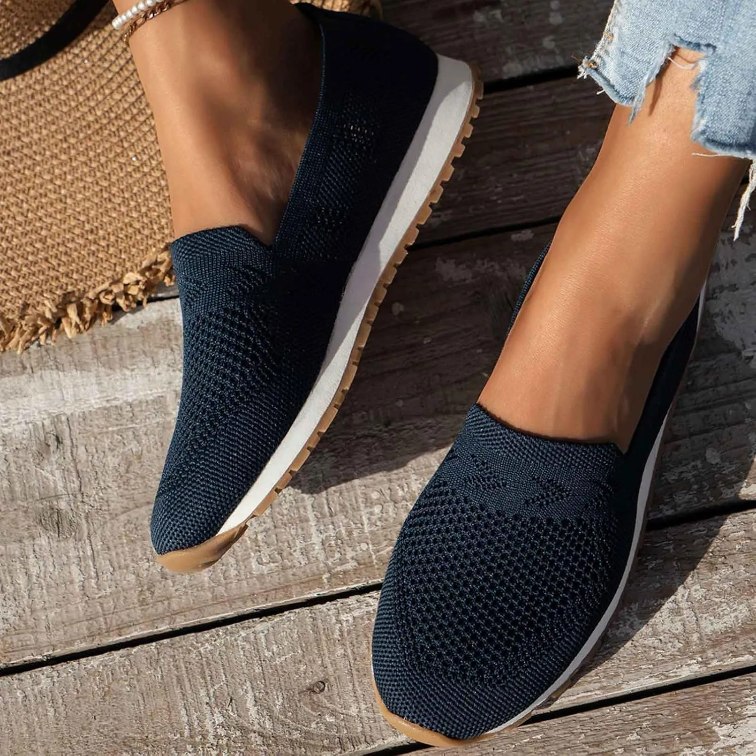 Women's Slip On Travel Soft Sole Comfortable Shoes Outdoor Solid Mesh Fashion Business Casual Shoes for Women Wedges