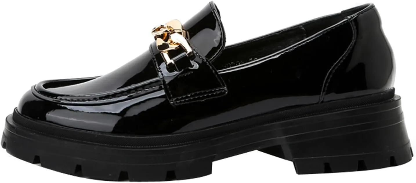 Women's Spring/Autumn Slip-On Loafers with Soft Soles, Thick Bottom, Metal Buckle, Retro Style, and Small Leather Shoes