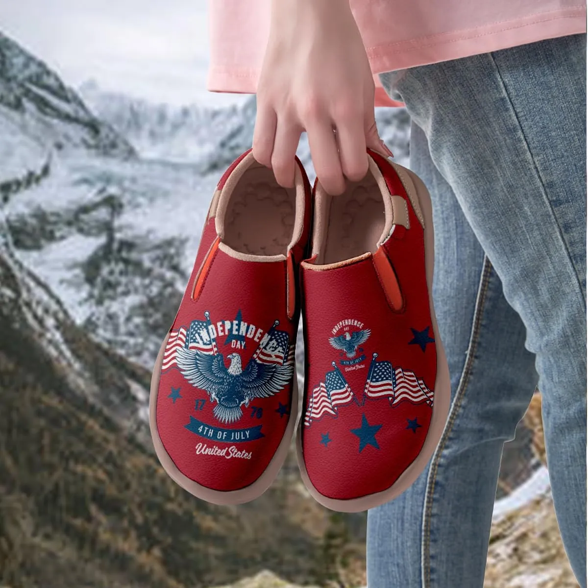 Women's Travel Shoes American Flag Art Sneaker Painted Canvas Slip-Ons Ladies Loafers