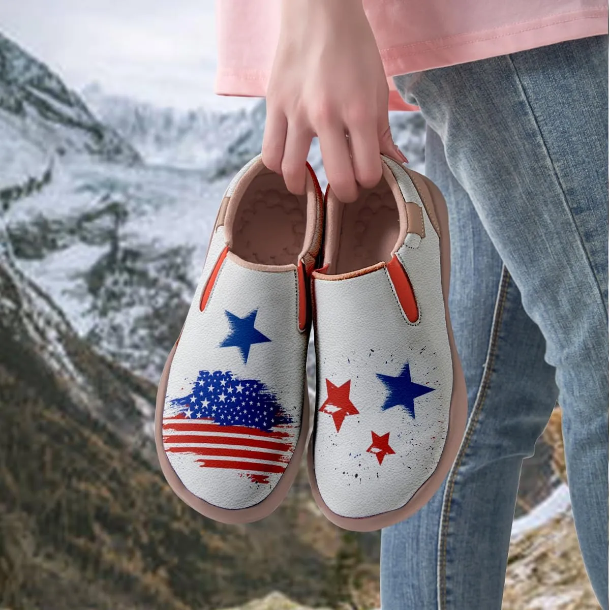 Women's Travel Shoes American Flag Art Sneaker Painted Canvas Slip-Ons Ladies Loafers