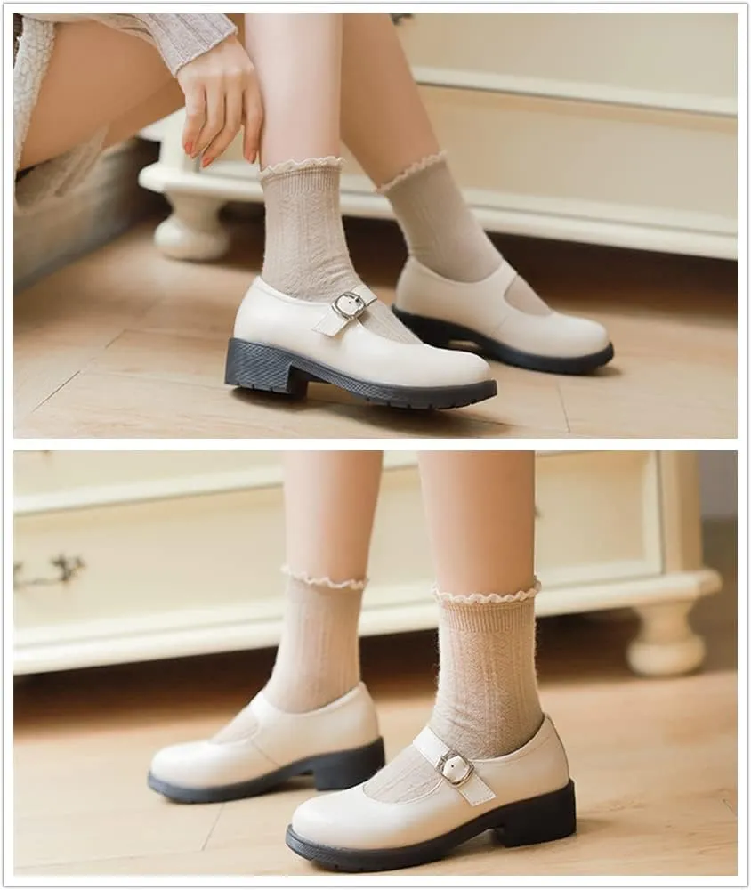 Women's Vintage Black/Brown Mary Jane Flats JK Uniform Dress Shoes