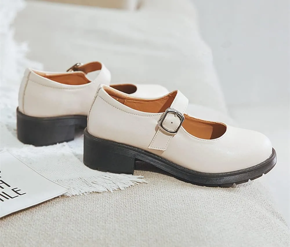 Women's Vintage Black/Brown Mary Jane Flats JK Uniform Dress Shoes