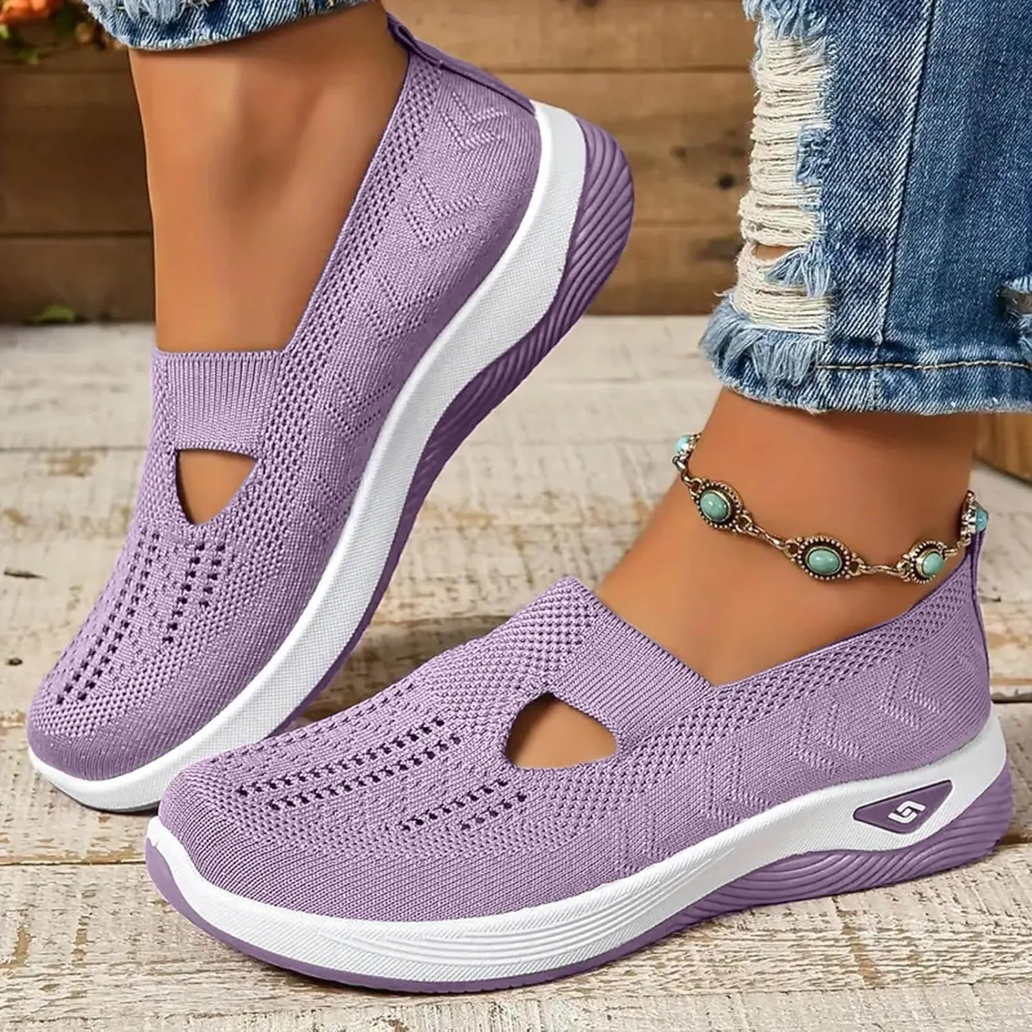 Women's Woven Orthopedic Breathable Soft Sole Shoes, 2024 Women's Comfort Sneakers Slip on Go Walking Diabetic Foam Shoes