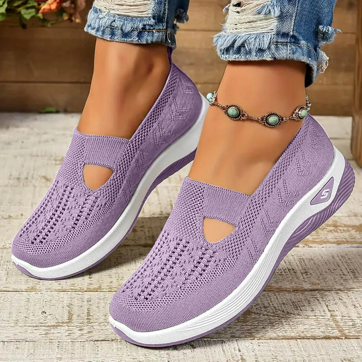 Women's Woven Orthopedic Breathable Soft Sole Shoes, 2024 Women's Comfort Sneakers Slip on Go Walking Diabetic Foam Shoes