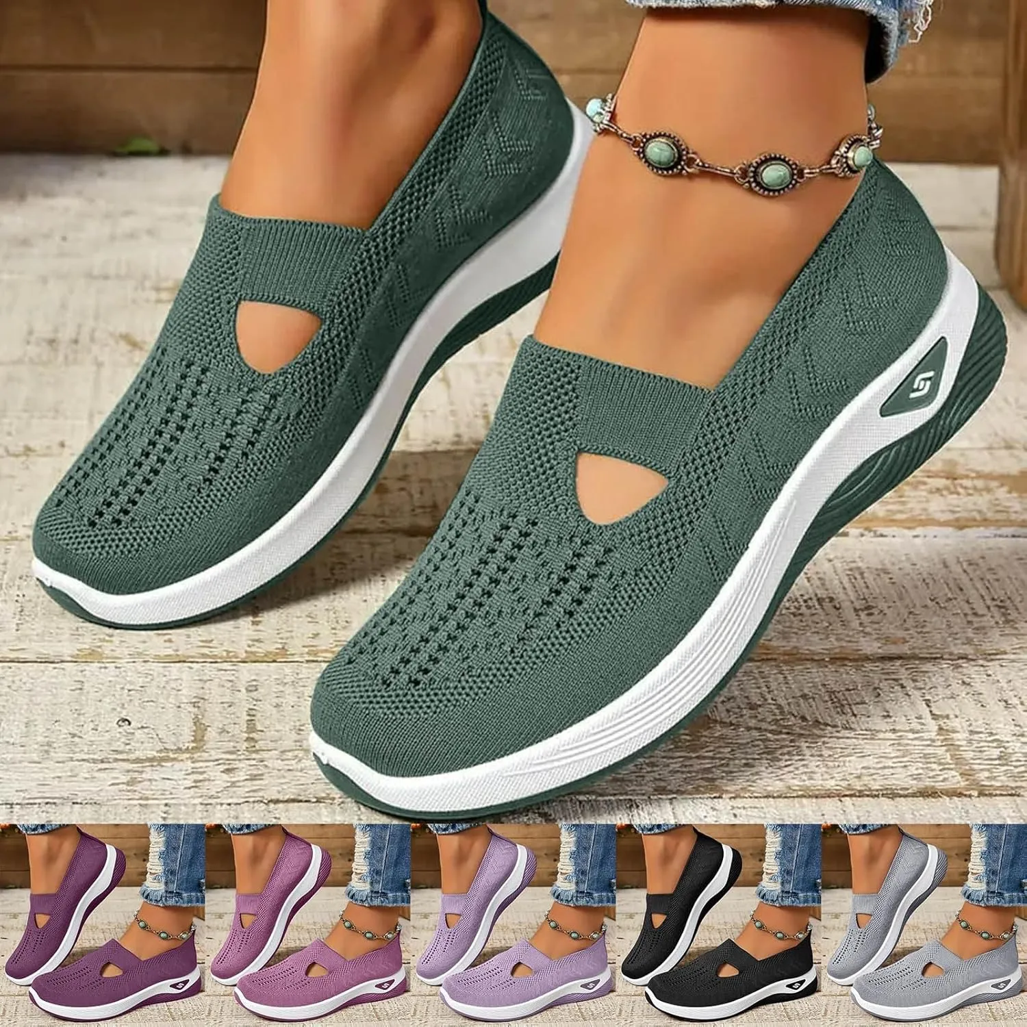 Women's Woven Orthopedic Breathable Soft Sole Shoes, 2024 Women's Comfort Sneakers Slip on Go Walking Diabetic Foam Shoes