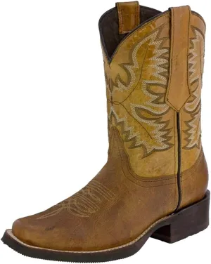 ZBYY Women's Wide Calf Western Cowboy Boots Square Toe Leather Boots Embroidered Slip On Low Heeled Mid Calf Boots
